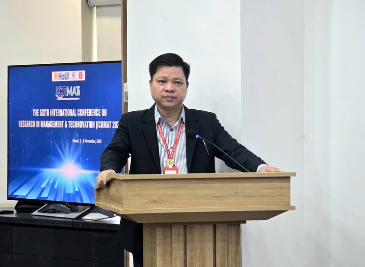 PGS.TS.Phạm Văn Đông - Phó Hiệu trưởng Trường Đại học Công nghiệp Hà Nội phát biểu khai mạc Hội thảo quốc tế lần thứ 6 "Nghiên cứu về quản lý và đổi mới công nghệ 2025".
