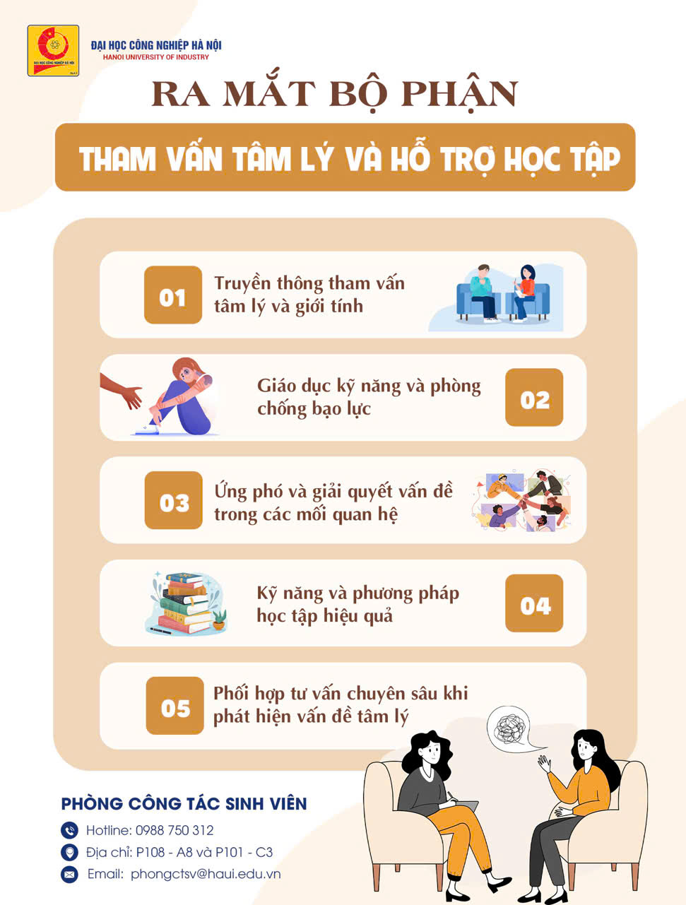 Thông báo lịch tuần bộ phận tham vấn tâm lý và hỗ trợ học tập