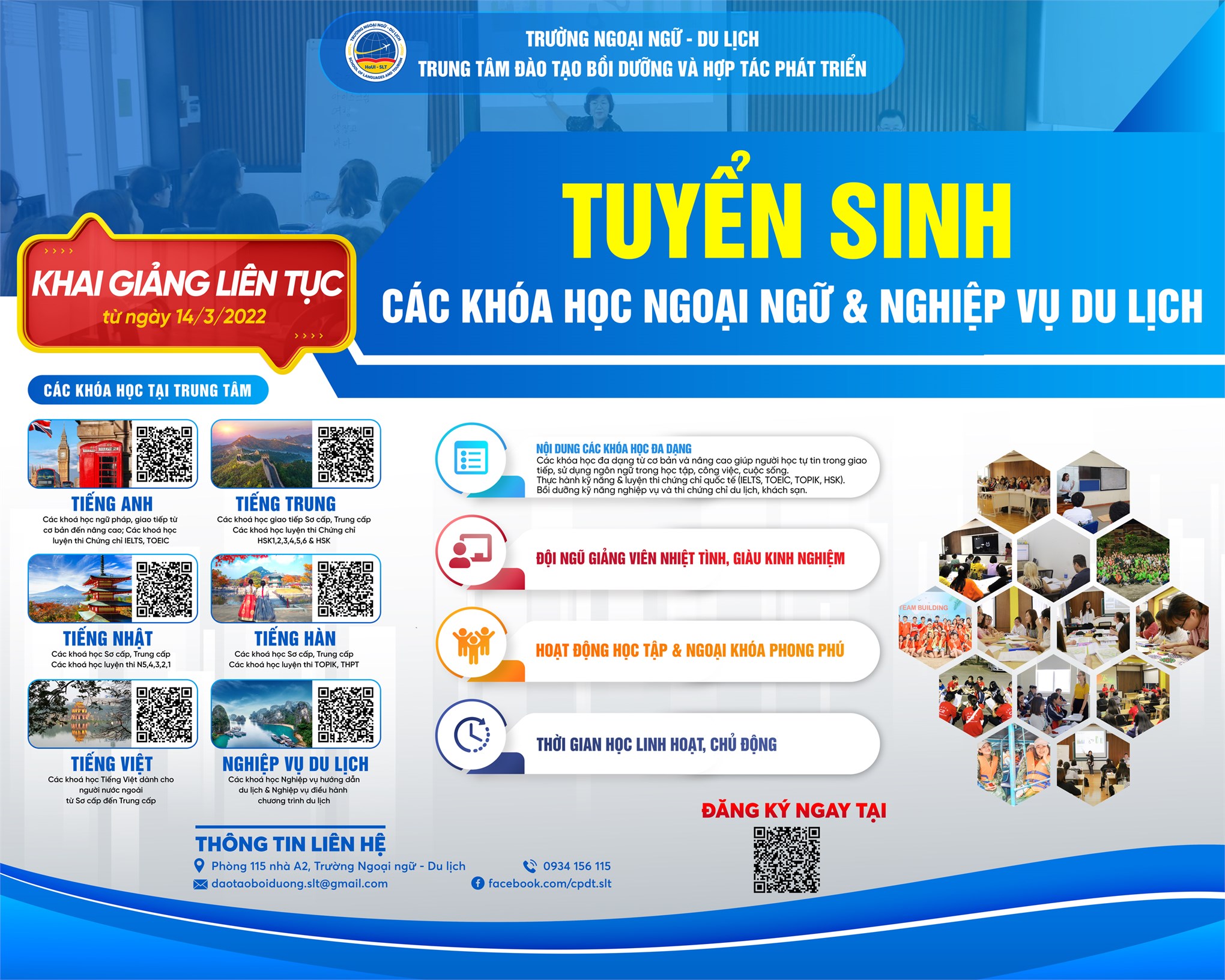 Tuyển sinh các khóa học Ngoại ngữ và Nghiệp vụ Du lịch