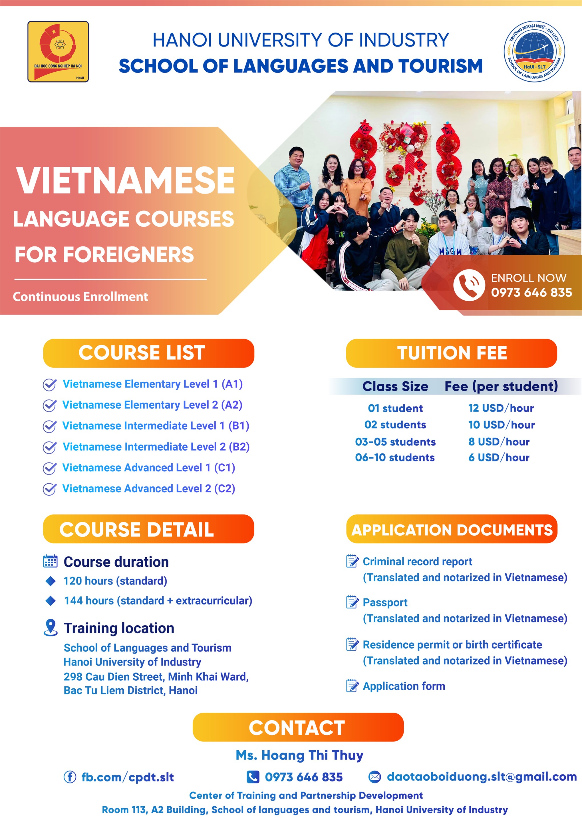 Tuyển sinh các chương trình đào tạo Tiếng Việt ngắn hạn theo trình độ cho người nước ngoài